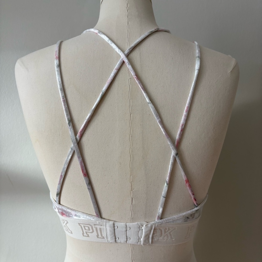 PINK by Victoria’s Secret Velour Floral Racerback Bra XS White Pink - Picture 5 of 10